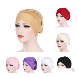 Beanie/Skull Caps Muslim Cross Scarf Inner Cap Islamic Head Wear Hat India Turban Headwrap Women Cancer Chemo Hair Loss Wrap Sklies DHQ0C