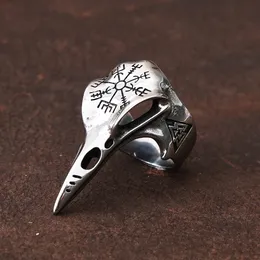 Anel de anel gótico de aço de aço inoxidável de Odin Crow Skull vintage para homens Viking Acessórios Valknut Ring Amulet Padrão