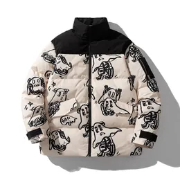 Erkekler Down Parkas Pamuk Yastıklı Kalın Ceketler Sokak Giyim Hip Hop Baskı Rüzgar Geçirmez Sıcak Zip Katlar Moda Harajuku Dış Giyim 221207