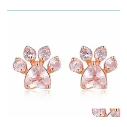 Stud Stud Trendy Cute Cat Paw örhängen för kvinnor Fashiong Rose Gold Earring Pink Claw Print Bear and Dog Drop Delivery 2021 Mjfashio Otbw4