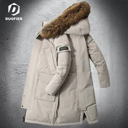 Herren Daunenparkas Jacke Mode Outdoor Arbeitskleidung Stil Lange Pufferjacken Kunstpelzkragen Dicke warme Winter weiße Entenmäntel 221207