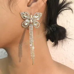 Fashion Women Statement Earrings Luxury Big Butterfly Crystal Long Tassel Drop Dangle Earrings Jewelry For Girls Gift