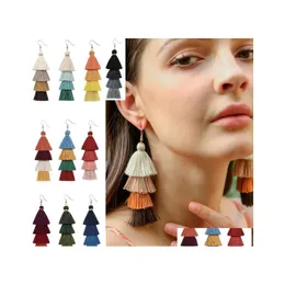 Dangle żyrandol 10 kolorów modne bohemian długie kolczyki z frędzlami żeńskie mtilayer ręcznie robiony kolczyki