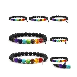 Beaded 7 Style Rainbow Chakras Essential Oil per diffusor 8mm Black Lava Stone Pärlor Armband NCE Stretch Men Drop Delivery Jewelry Dhedw