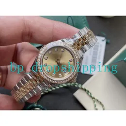 Luxury Women Watches 28mm Diamond Table circle ady Watch Dress Automatic Mechanical All Stainless Steel two tone Band Wristwatches Gift