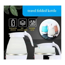 Teapots Teapot Sile Water Kettle Mini Foldable Electric Kettles Portable Travel Coffee Milk Heating Teapots Inventory Wholesale Drop DHH3H
