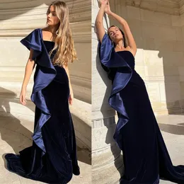 Elegant Prom Dresses Mermaid Solid Color Strapless One Special Design Stain Sleeve Soft Velvet Zipper Court Gown Custom Made Evening Dress Plus Size Robes