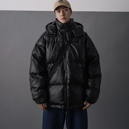 Men Down Parkas Men Japońska skórzana kurtka streetwearna Kurtka Hip Hop Black Winter Bubble Jackets Coats Para Koreańska parka 221207