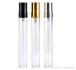 10 ml mini garrafas de perfume de vidro de amostra spray garrafas de fragrância reabastecida ATOMizador de frascos de vidro com garrafa de ouro preto Cap8408351