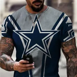 Camisetas masculinas Europeias e americanas magro jovens sem colarinho de colarinho casual verão diariamente com camiseta estampada 3D de estrela 3D