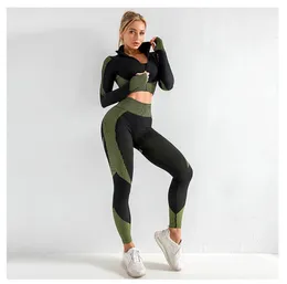 Płynne kobiety jogi stroje gym sportowy trening fitness Running Clothing Sportswear Długie rękaw Top Leggings Bra Athletic Zestaw