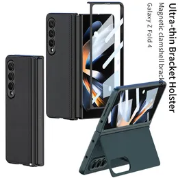 Clamshell Cases For Samsung Galaxy Z Fold 4 Case Glass Film Screen Protector Magnetic Leather Flip Stand Cover