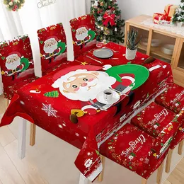 Table Cloth Tablecloth Set Christmas With Dining Chair Cover Vintage Xmas Santa Home Party 2023 Year Room Decoration