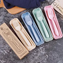 Dinnerware Sets Cutlery Set Cute Portable Travel Adult Wheat Straw Fork Camping Picnic Gift Child Office People