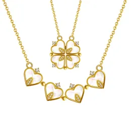 Foldable Korea Gold Plated Pendant Creative Diamond Jewelry 100% 925 Sterling Silver Four Leaf Clover Necklace for Women Girls