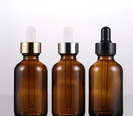 Whole Amber Essential Oil Dropper Bottle 2 oz Boston Round Glass Bottle With Black Gold Silver Lid For Cosmetic Packaging5076519