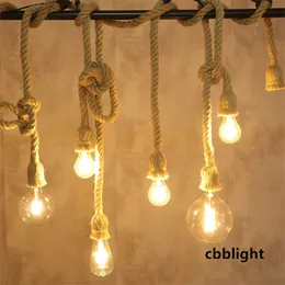 Hemp Rope Lights Vintage Countryside Pendant Lamps Living Room Kitchen Hanging Lamp Lighting Home Decor Pendant Light Fixtures Chandelier LRG007