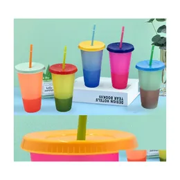 Tumblers Magic Color Change Cup Tumplers Clastic Drink Congs with Lid and St Candy Color