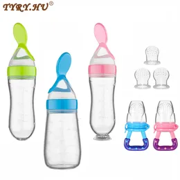 Baby Bottles# TYRUHU Silicone Squeezing Feeding Spoon Feeder born Training Drink Safe Tableware 221208