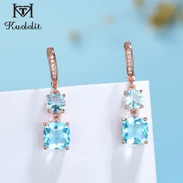 Dingle ljuskrona Kuolit Blue Topaz Gemstone Clip Earrings for Women äkta 925 Sterling Silver Baguette Engagement Fine 221208