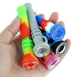 Colorful Silicone Pipes Dry Herb Tobacco Filter Glass Bowl Portable Pocket Keyring Mini Handpipes Flashlight Style Smoking Cigarette Holder Tube DHL