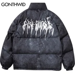 Mens Down Parkas Gonthwid Graffiti Ink Tie Dye Print Cotton Padded Puffer Parka Jackets Streetwear Hip Hop Winter Casual Punk Rock Hipster 221207