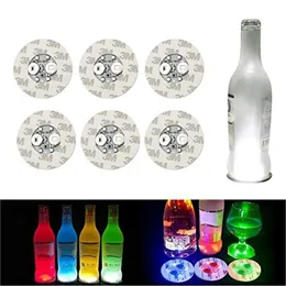 6cm Glow LED Coasters Light Lead Novely Lighting 4 LEDS 3M klistermärken Bottle Flashing Lamp High Quality Festival Christmas Night Bar Party