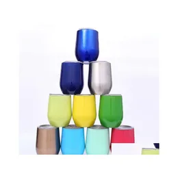 Tumblers Stainless Steel Egg Mugs Tumblers Colourf Stemless Wine Glasses With Lid Shatterproof Vacuum Eggs Shape Cups Water Bottles Dhyqz