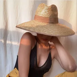 Wide Brim Hats Bucket Oversized 12cm wide brim summer straw uv beach hat for ladies vacation women sun protection visor panama big jazz 221208