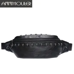 Waist Bags Annmouler Fashion Unisex Pack Pu Leather Skull Chest Black Shoulder Phone Pouch Large Men Women Fanny Bum 221208
