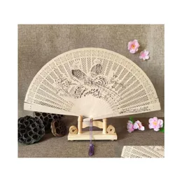 Other Event Party Supplies 100Pcs Party Aromatic Wood Pocket Chinese Carved Folding Hand Fragrance Wooden Fan Elegent Home Decor W Dhjg1