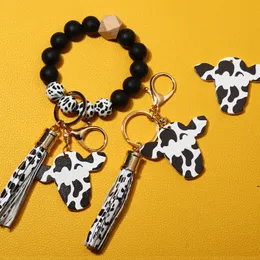Milk Pattern Keychain Party Creative Party Wooden Bead Bracelet Keychain
