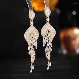 Dingle ￶rh￤ngen 925 Silver Needle Summer Trendy Wedding Jewelry Cubic Zirconia Temperament Long Flower Tassel Pendant Earring