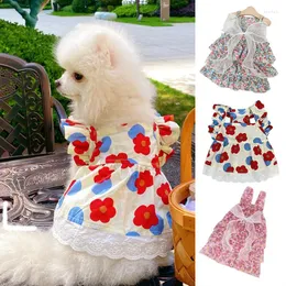 犬のアパレル夏のフローラルドレス小さな犬のためのペットペット服甘い飛ぶ袖ショートスカートチワワサスペンダープリンセス