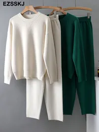 Women's Two Piece Pants EZSSKJ 2 Pieces sweater Set Women Tracksuit o-neck Sweater loose Trousers CHIC Pullover Knitted Carrot pants 221207