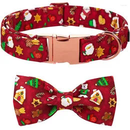 Dog Collars Unique Style Paws Personlized Christmas Collar With Bow Santa Claus Red Flower Large Medium Small