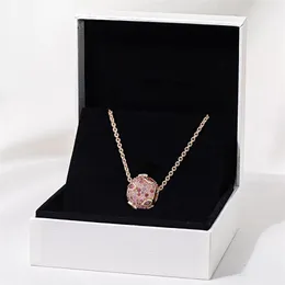 Ny 18K Lip Kiss Pendant Necklace Disc Shiny ZC Zircon Rose Gold Romantic Bead Chain L￤mplig f￶r Pandora Style Original Girly Cha292p