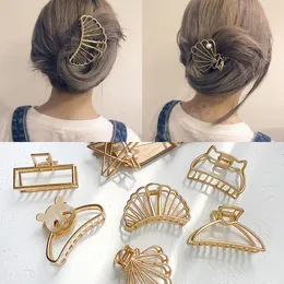 Kobiety eleganckie złoto puste geometryczne metalowe włosy pazur vintage kraba fryzury na głowę pałąk do włosów moda do włosów akcesoria do włosów