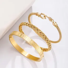Link Bracelets 3PCS Luxury Roman Royal Crown Charm Bracelet Men Stainless Steel Geometry Open Adjustable Couple Jewelry Gift