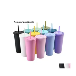 Tumblers senaste ankomst 22oz matt färgad akrylskinn tumbler mugg dubbel vägg plast kopp anpassade färger acceptabla wll838 drop d dhzfc