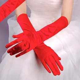 Cinque guanti guanti rossi bianchi da sposa da sposa femminile da sera da sera a colore solido mattenne di dito lungo per le attività degli eventi