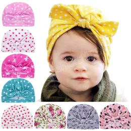 10x15cm Fashion Dots Bunny Ears Hair Accessories Infant Indian Hats Cute Cartoon Print Knotted Caps Baby Girl Headwear Photography Props