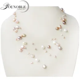 Chokers YouNoble Genuine natural pearl necklace fashion multilayer women wedding girl mother birthday gift white multi 221207