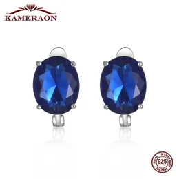 Dingle ljuskrona Kameraon Gemstone Sapphire Clip Earrings Women's Fashion Kpop Silver 925 smycken Blue/White Lab Diamond Wedding ELEGAN EARRINGS 221208