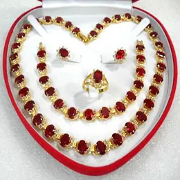 Charming Jewelry charm noble red zircon necklace earring bracelet and ring sets