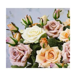 Flores decorativas grinaldas insp de alta qualidade realista Decoração doméstica diária el artificial Flor Rose Bouquet Posicionamento de casamento 20 dhi5m