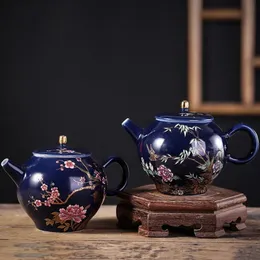 Pałac Ceramiczne czajniki 200 ml luksusowe ręcznie malowane kwiaty i ptaki herbatę podróż Travel Filtr Kettle domowy zestaw napojów herbaty