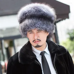 Berets FURCHARM Winter Bomber Fur Hat Male Outdoor Genuine Leather Cap Men For Real Caps Russia Style Hats