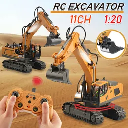 ElectricRC Car 24GHz 11 Channel 1 20 RC Excavator Toy Engineering Alloy and Plastic Remote Control Digger Truck for Childrens Gift 221208