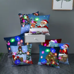 Kuddefodral Santa Claus LED Light Christmas 2023 Novelties Ornament Satin Kudde Heminredning Drop Center Cushion Cover